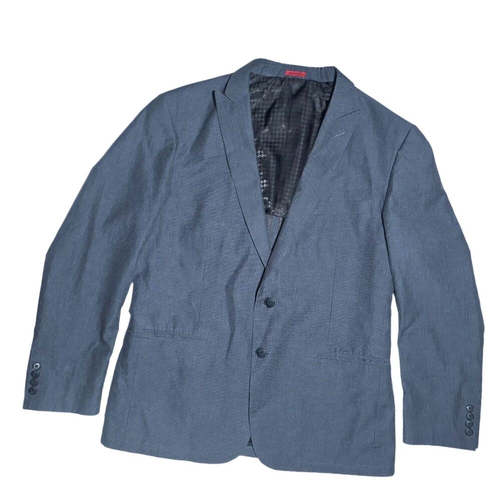 44R John Varvatos Peak Lapel Blazer Coat Jacket Cotton Linen Navy Pinstripe 56EU